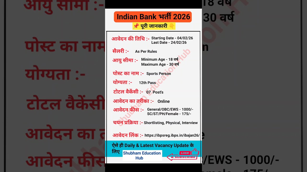 Indian Bank Recruitment 2026 | Indian Bank Sports Quota Recruitment 2026 | Indian Bank Vacancy 2026