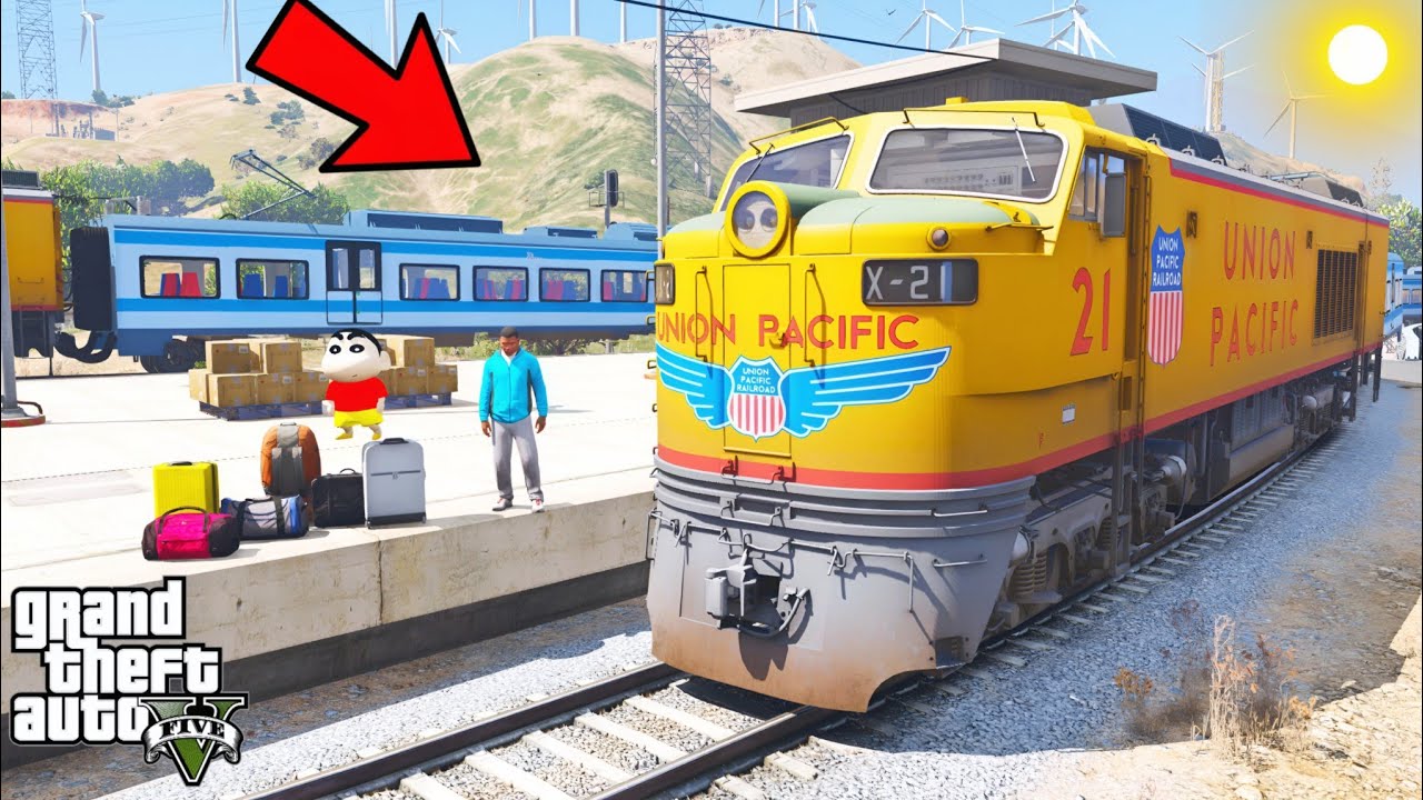 Franklin and Shinchan Travelling A Train Journey From Los Santos TO Mountain Waterfall in GTA V