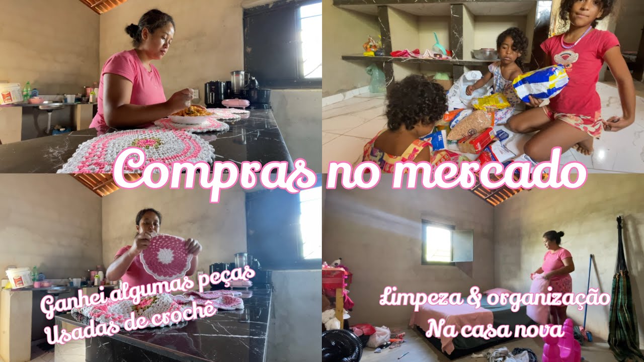 Compras 🛒 da semana☺️ganhei algumas peças em crochê 🧶 na cor rosa🩷um pouco do meu dia🌤️