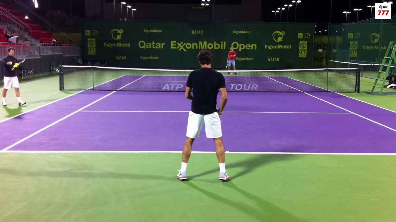 Roger Federer Practice Qatar ExxonMobil 2012