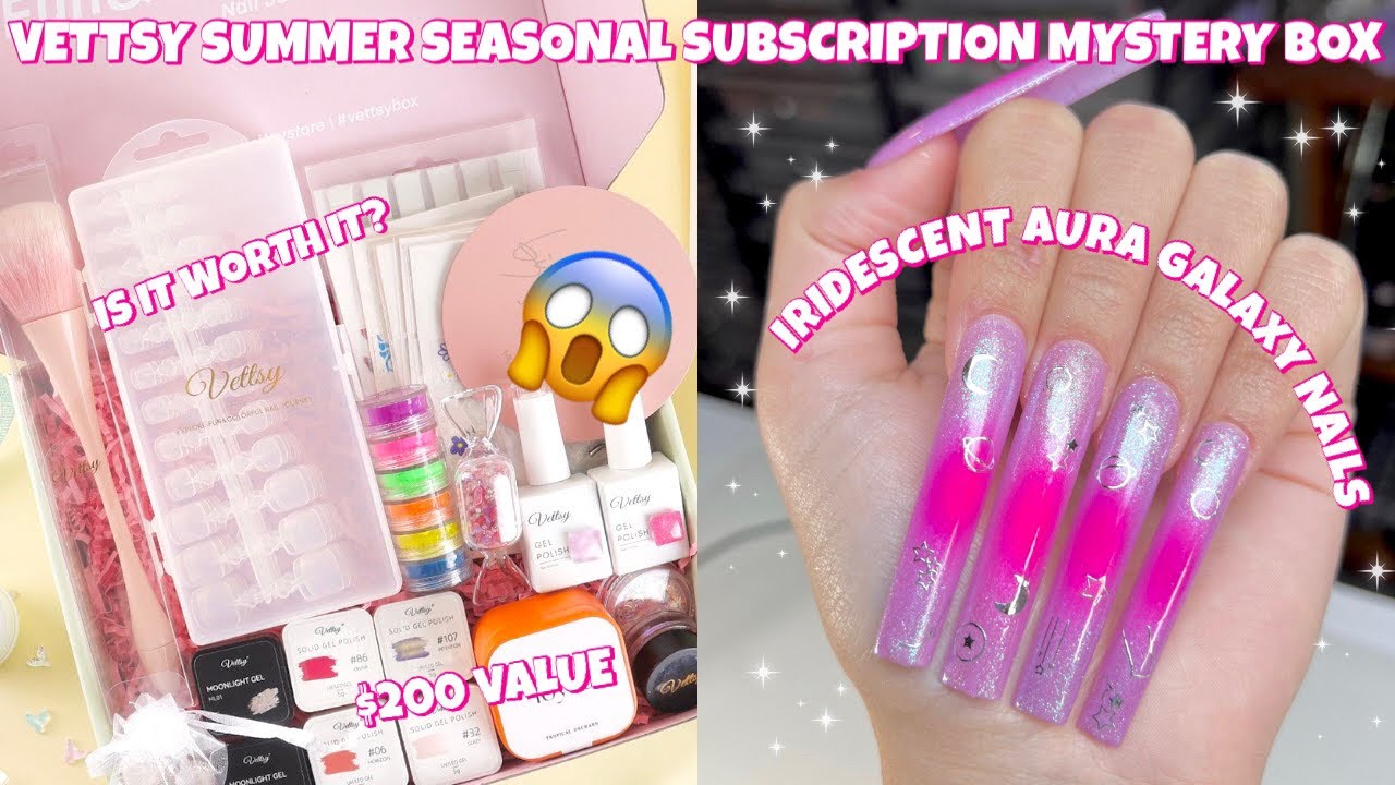 VETTSY SUMMER SEASONAL SUBSCRIPTION MYSTERY NAIL BOX | UNBOXING & HONEST REVIEW | AURA GALAXY NAILS