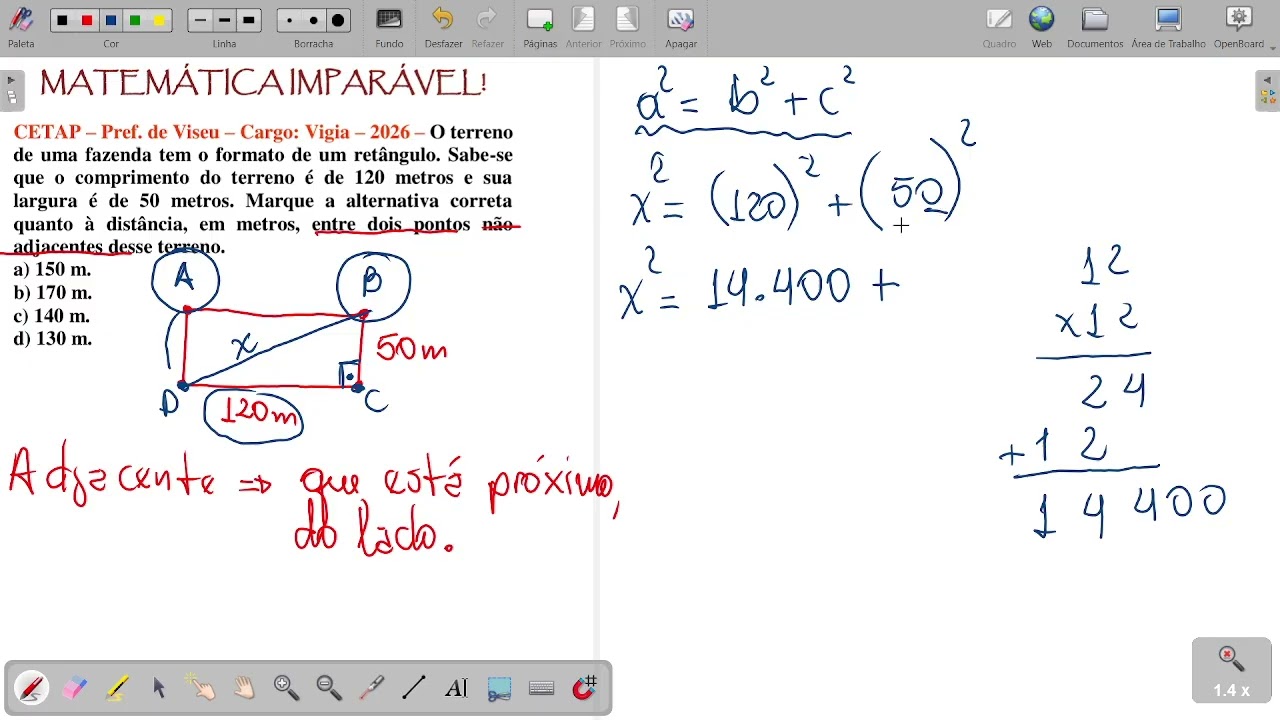 Resolução de questão dobre o Teorema de Pitágoras.