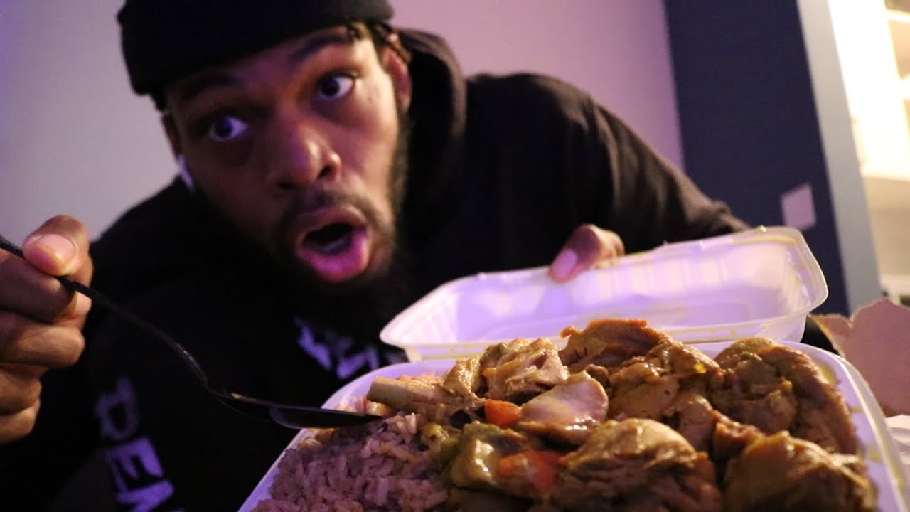 jamaican food mukbang! curry chicken rice & peas w sweet and chili wings.