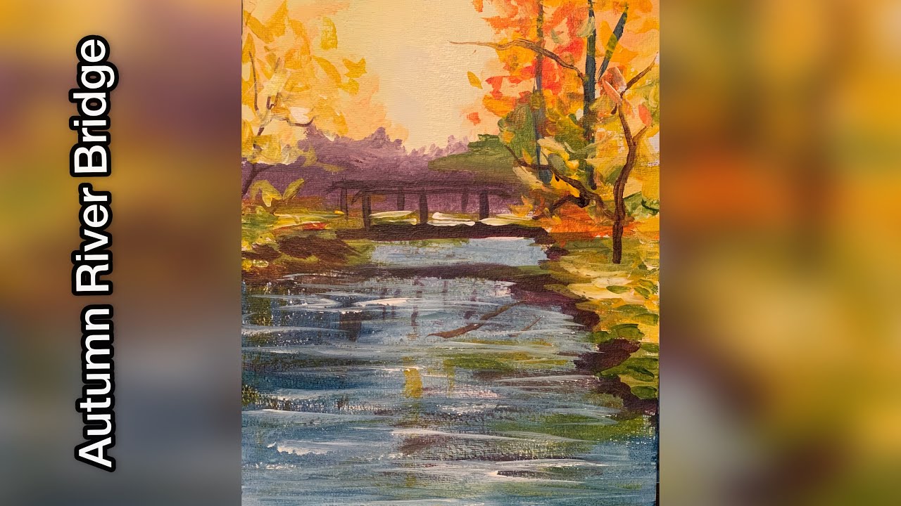 Easy Acrylic painting River bridge