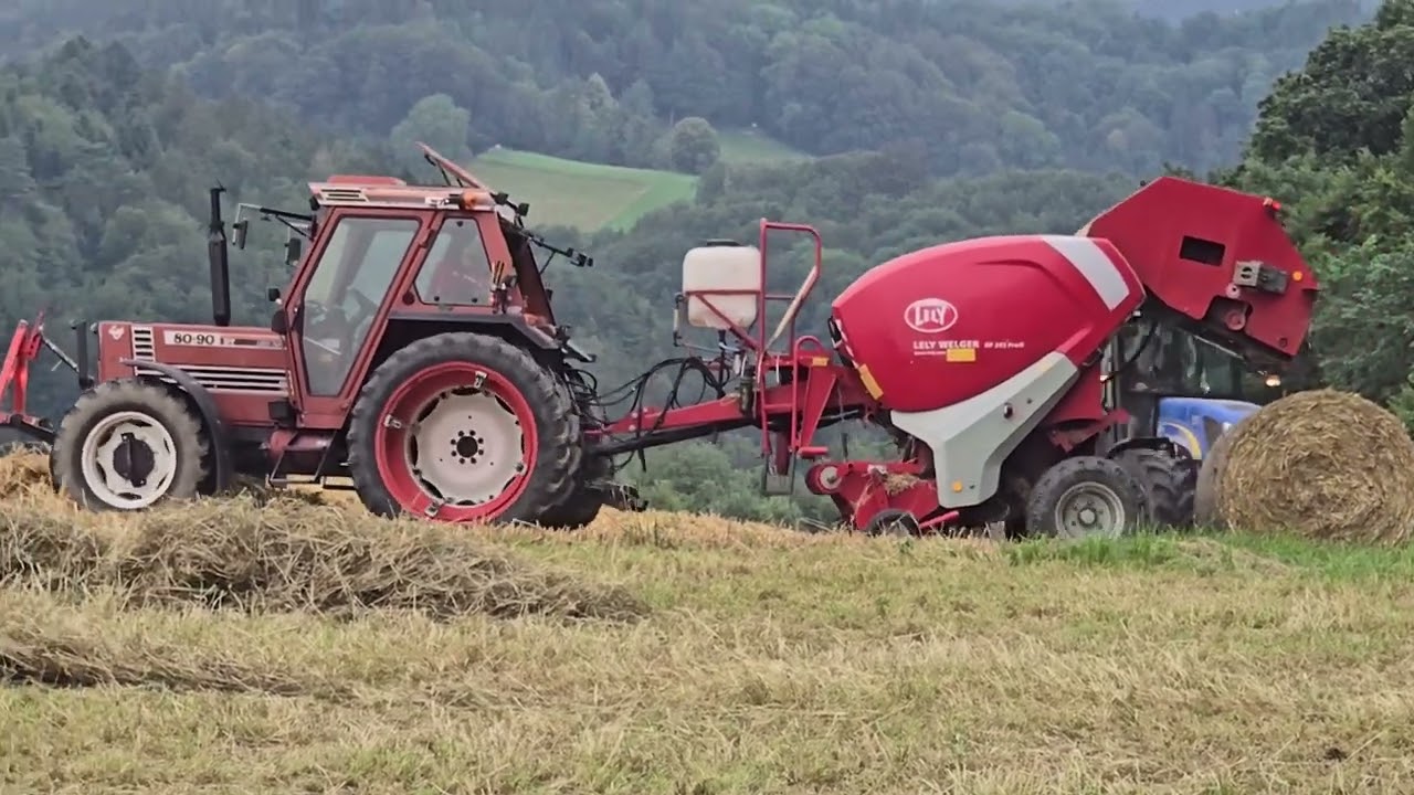 Heuernte und Stohpressen mit Hürlimann Steyr Aebi Maschio Fiat power
