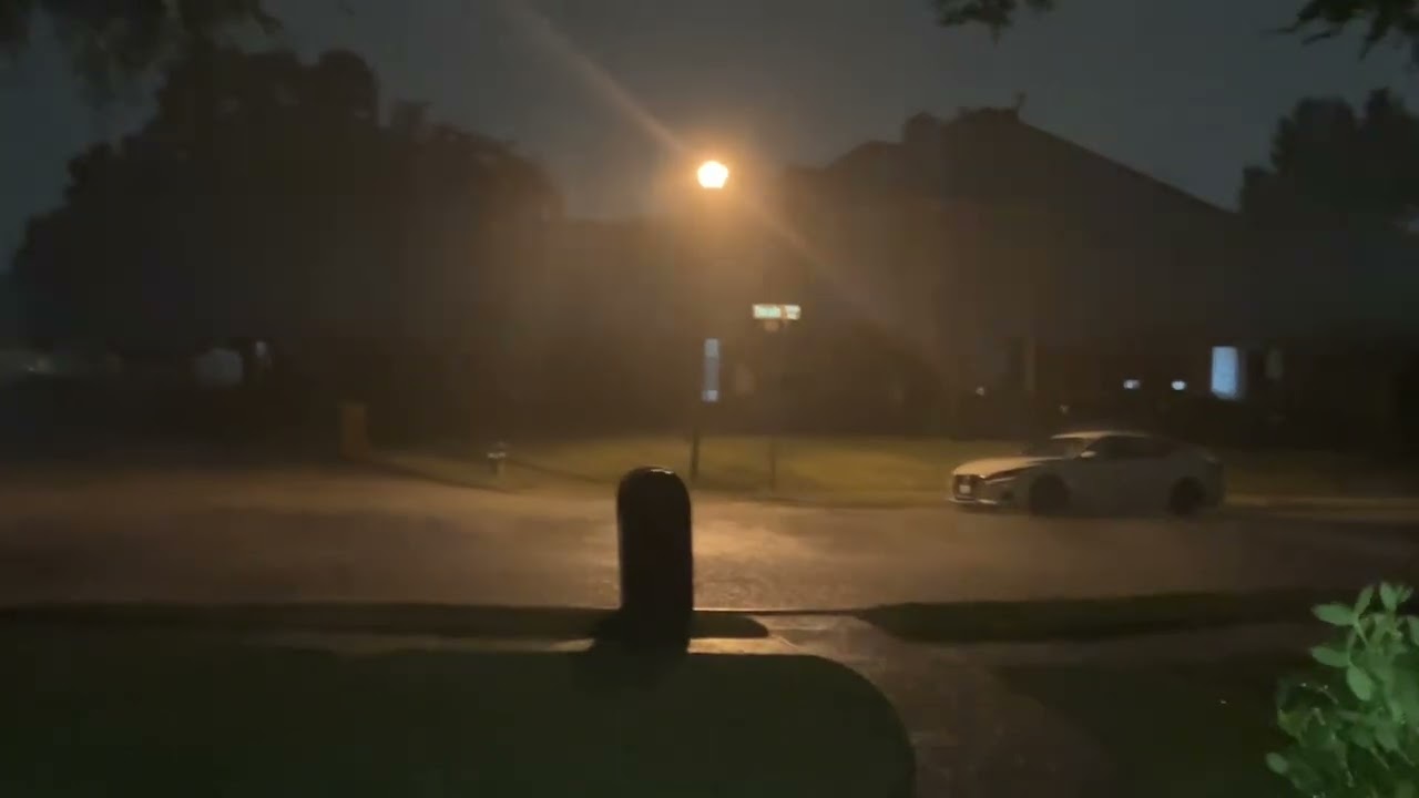 Thunderstorm in flower mound Texas with very heavy rain gusty winds and street flooding Oct 25 2025