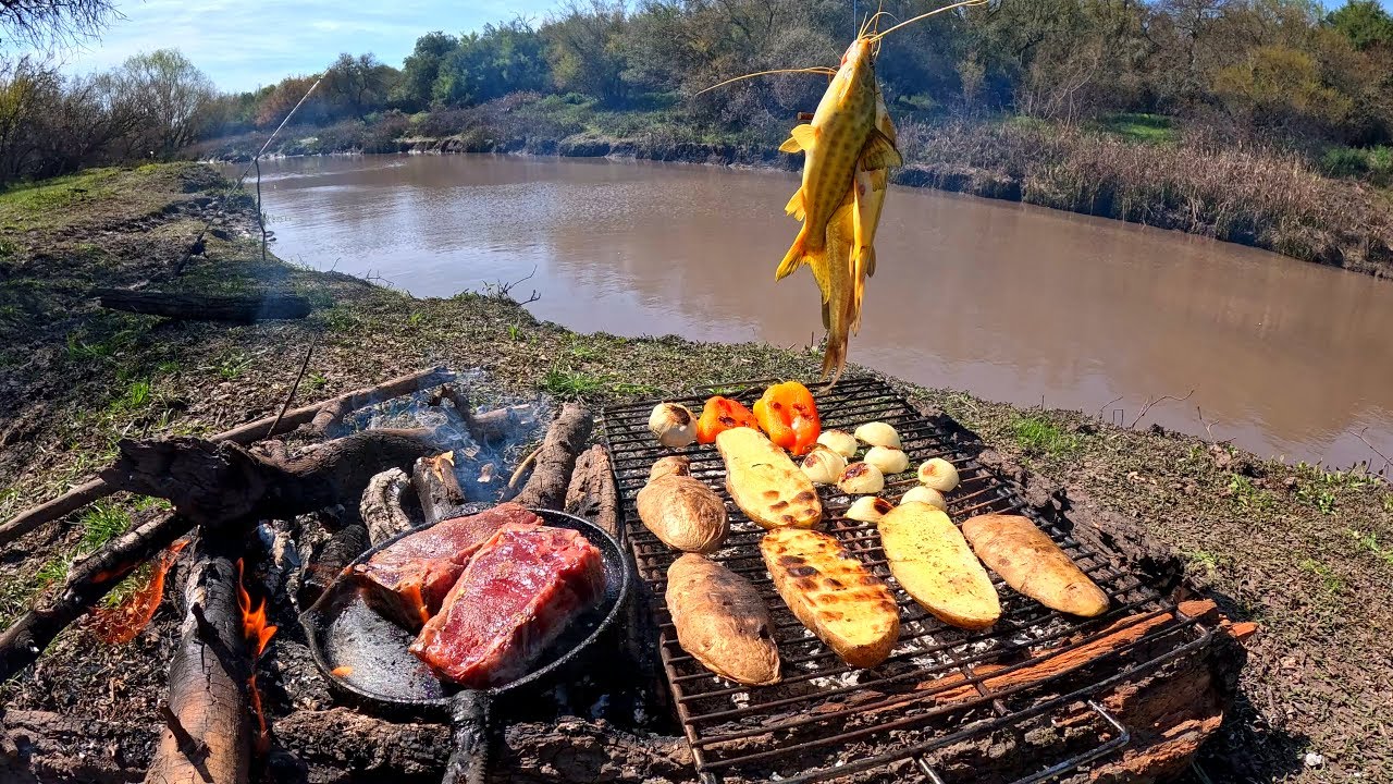 Esta Laguna es increíble, pesca y cocina, chuletones de carne asada al aire libre, pesca de barrio