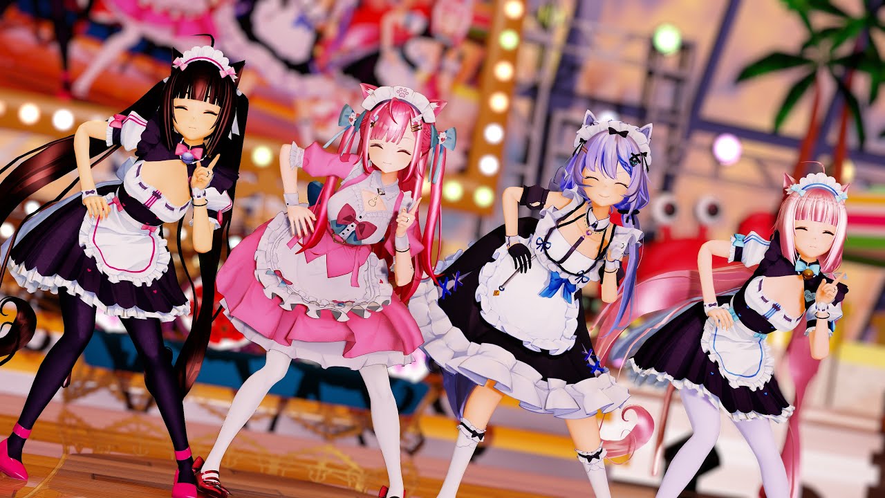 【MMD】4人のメイド服さんで『イアイア★ナイトオブデザイア(By samfree)』エルザちゃん＆結城さくなちゃん＆ショコラちゃん＆バニラちゃん【4K 60fps h265】