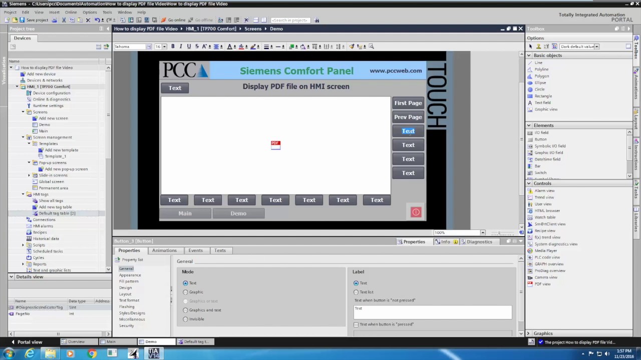 How to display a PDF file on a Siemens Comfort Panel HMI