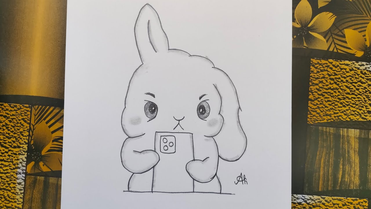 How to draw a Cute Rabbit picture | Easy drawing of a Cute Rabbit with Phone 🐇 | Tiny Tale #12 
