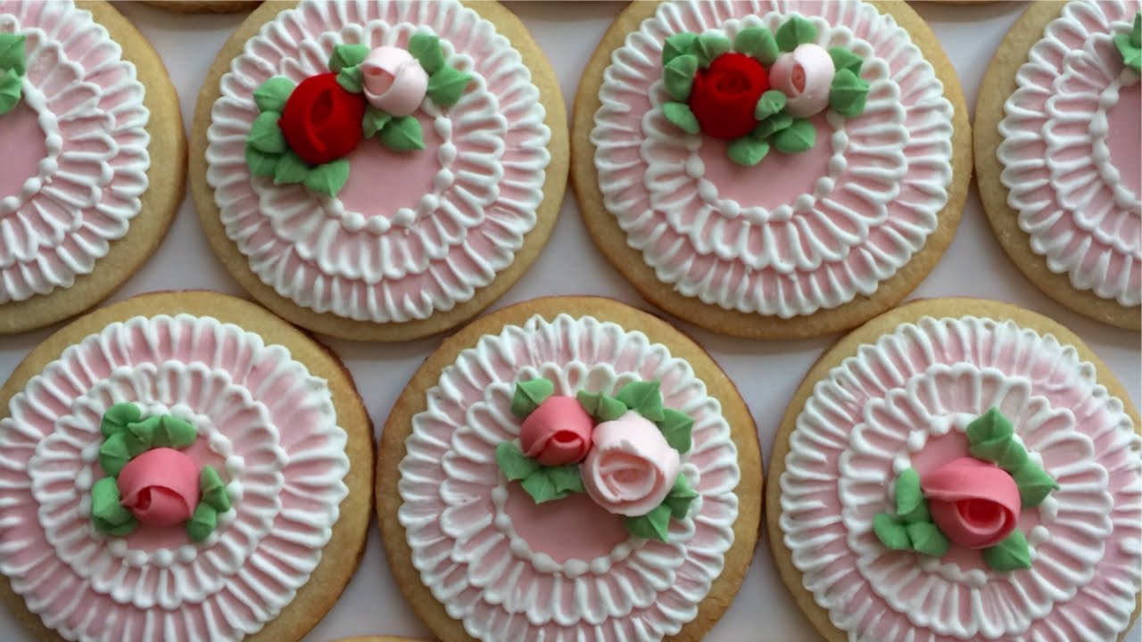 How To Decorate Cookies With Royal Icing Roses And Brush Embroidery