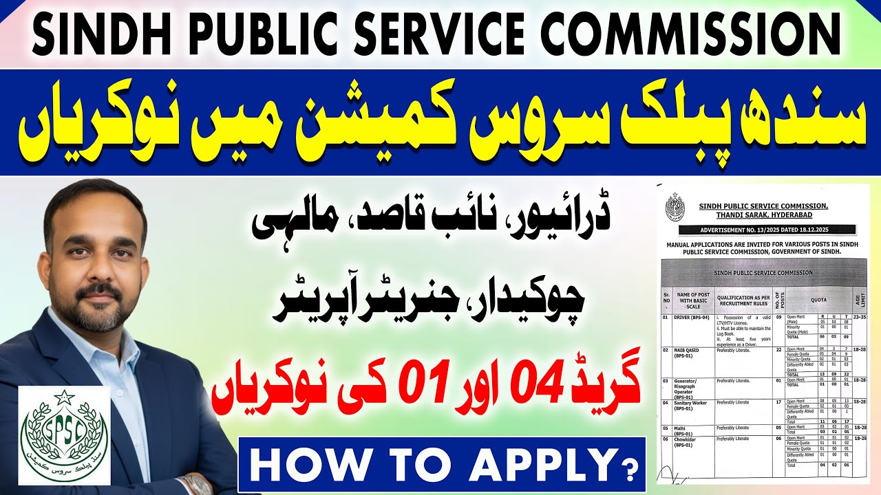 Detail About Sindh Public Service Commission Jobs 2026 | BPS 4 & 1 - SPSC