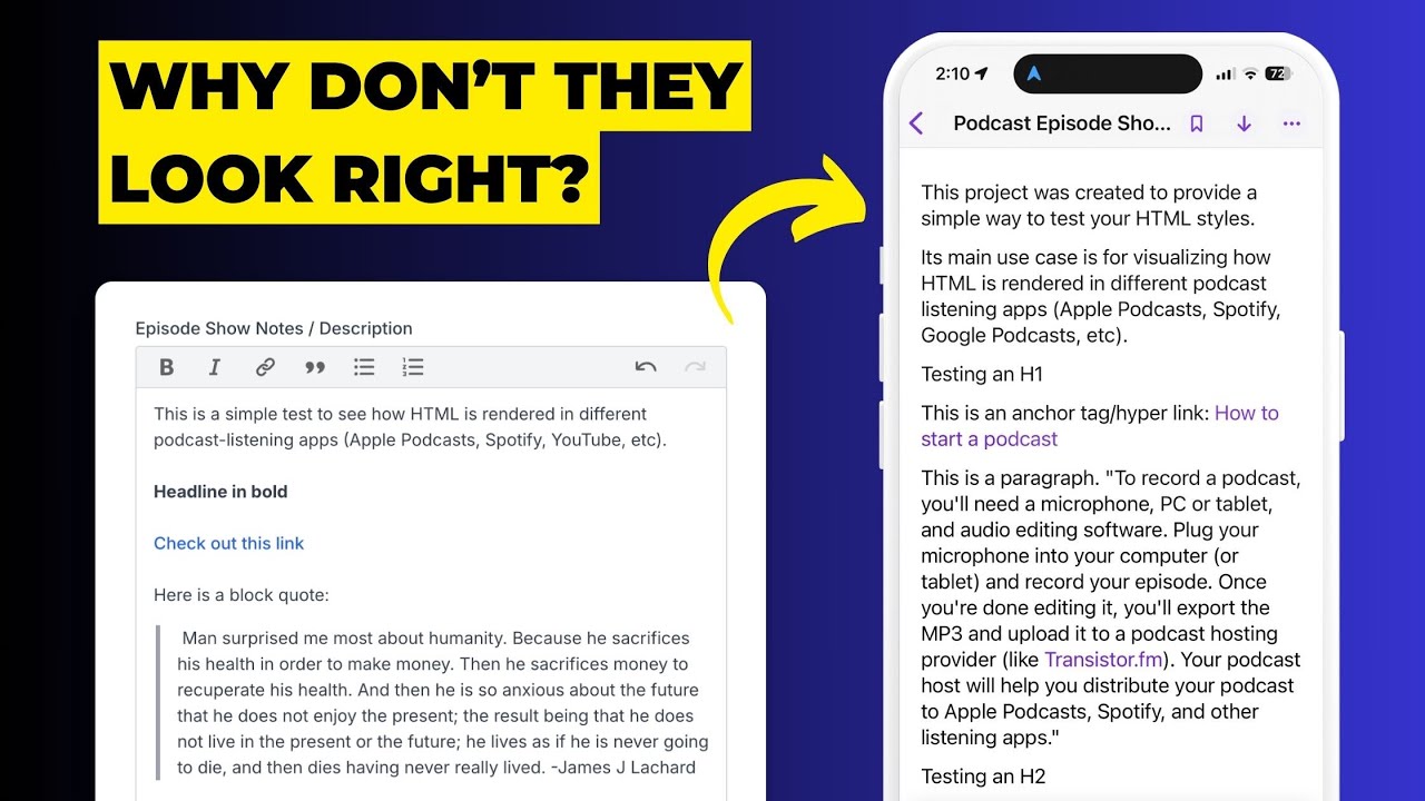 Why don't my show notes look right in Apple Podcasts, Spotify, Youtube?