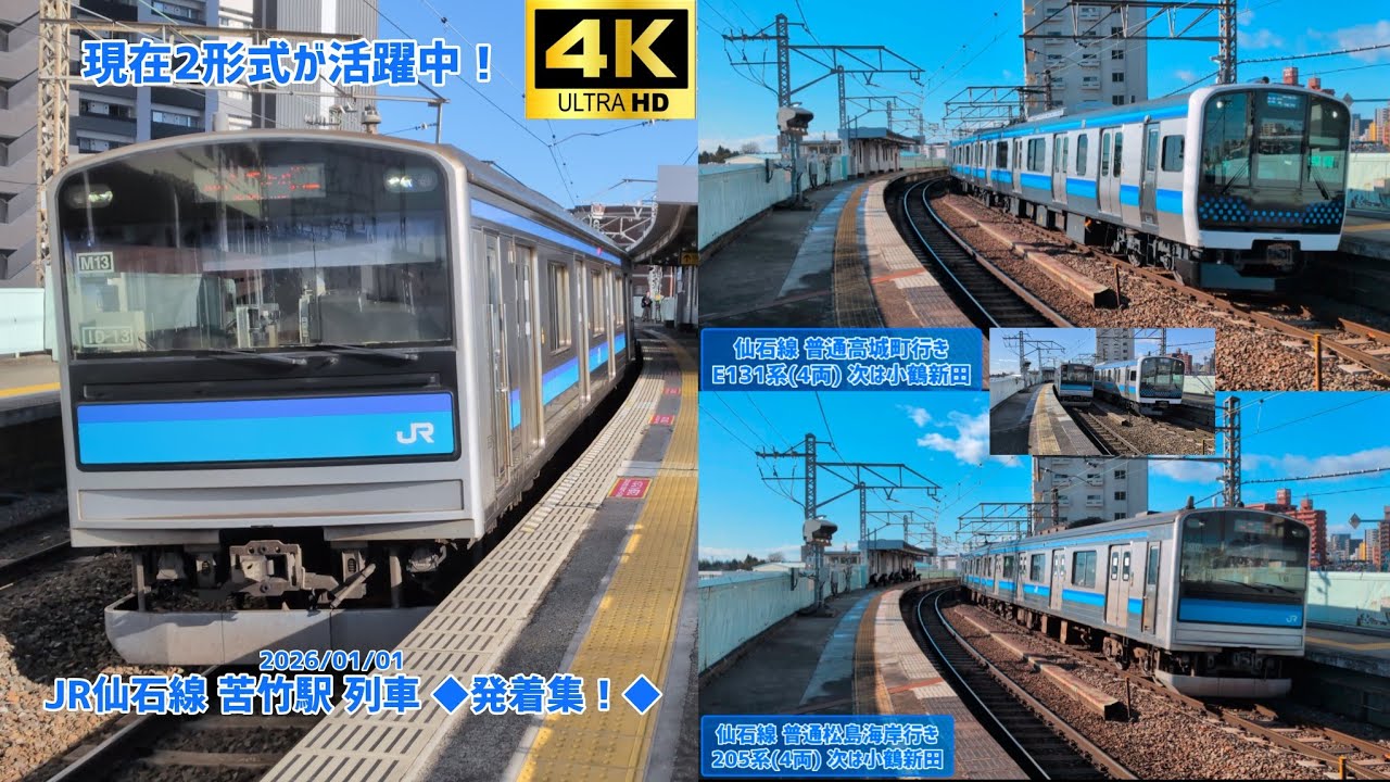 【4K】【205系はまもなく見納め】JR仙石線 苦竹駅 列車 ◆発着集‼️◆『205系・E131系など』