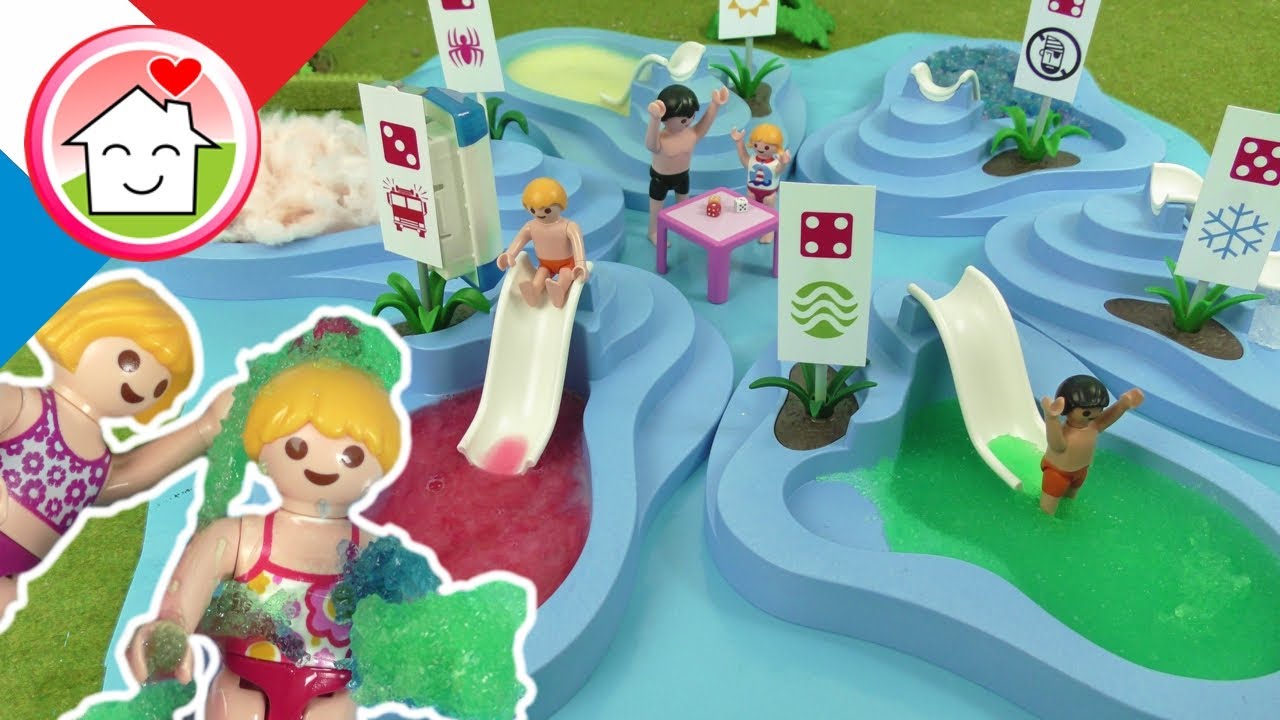 Playmobil en francais Ne lancer pas les d&eacute;s pour la mauvaise piscine - Famille Hauser parc aquatique