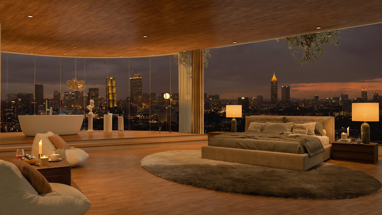 Luxury Jazz Evenings - 4K Serene Ambiance - Elegant Apartment with Urban Night Views 🌃🎹