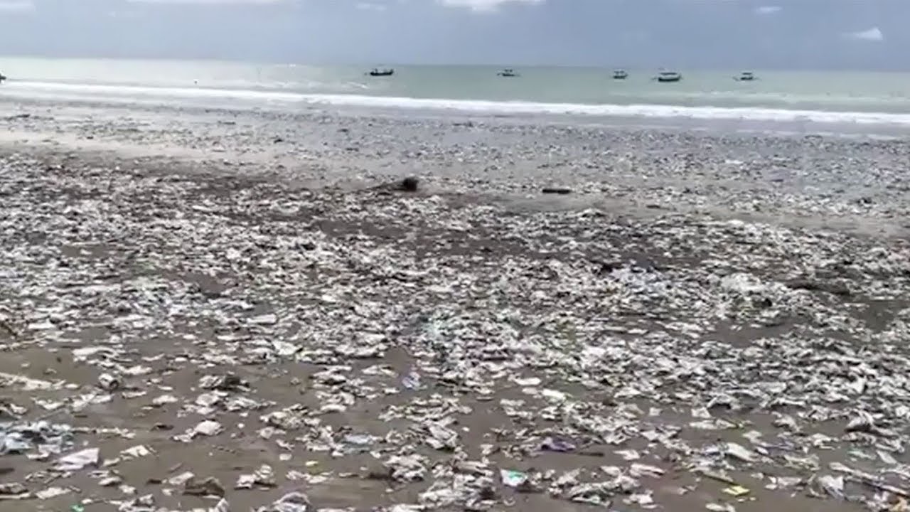 Watch: Bali's Kuta beach is swamped by plastic waste