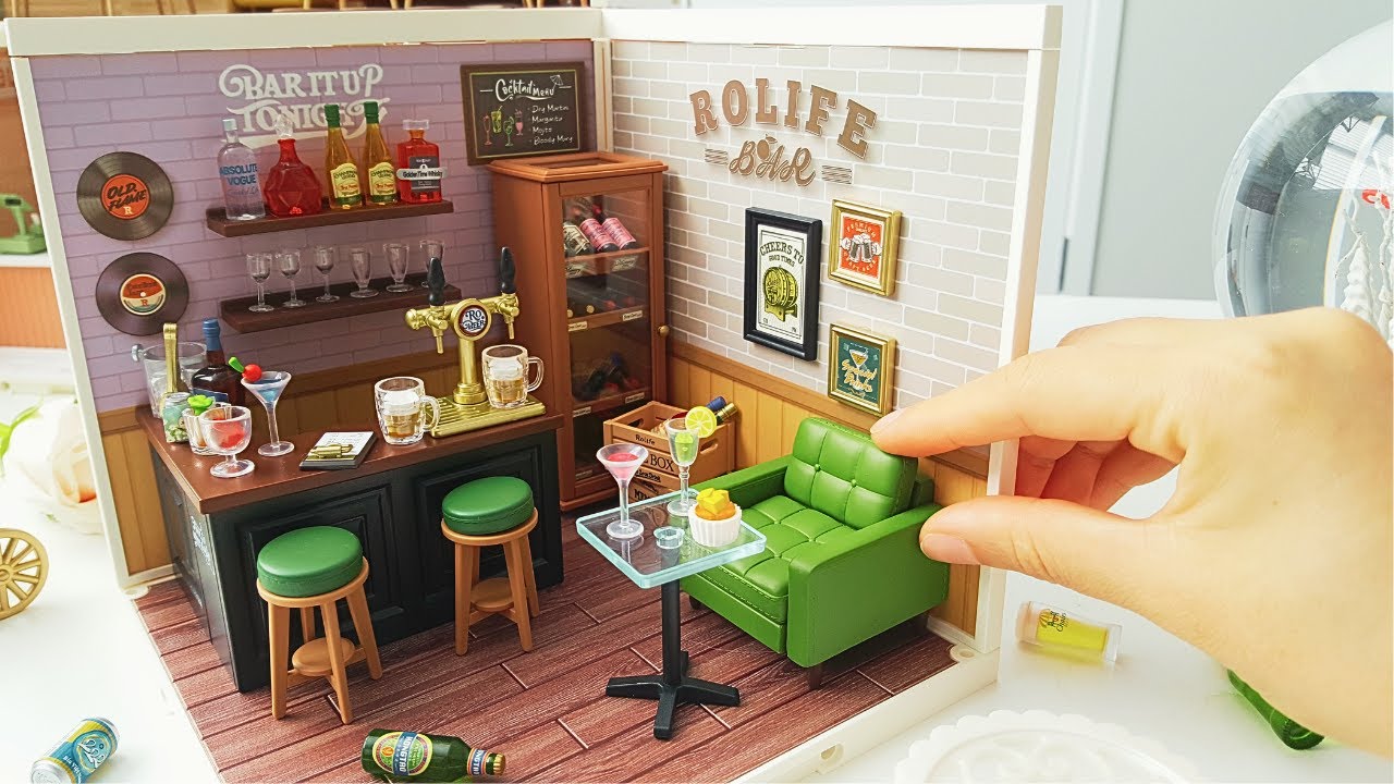 Unboxing Rolife Super Cool Toy Bar Set - Robotime DIY Miniature Dollhouse Video 小酌时光酒吧玩具套件