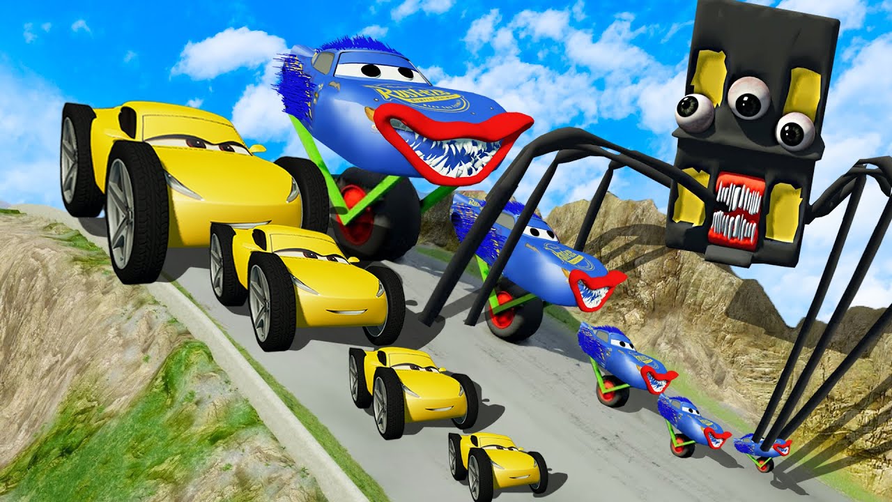 Big & Small McQueen & Police Car vs Zombie Mack, Death Pit & Speed Bump Downhill Race | BeamNG.drive