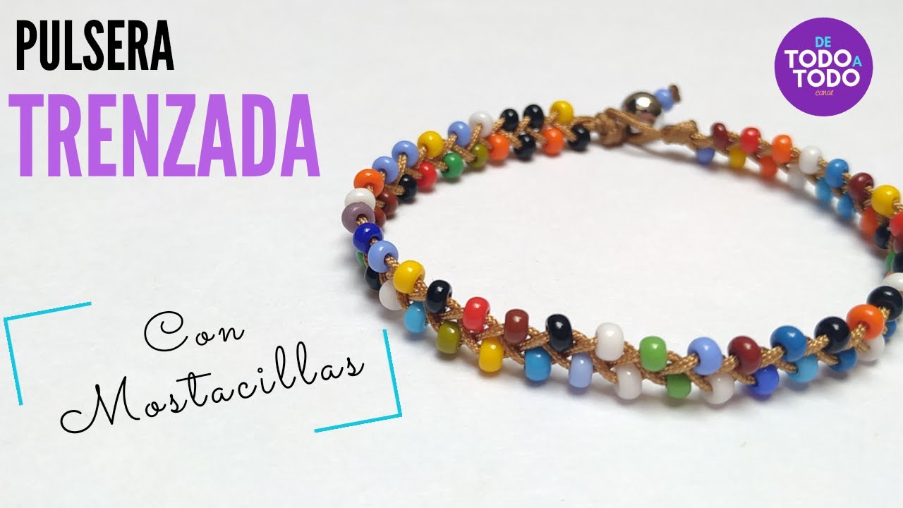 💜Pulsera de hilo TRENZADA con MOSTACILLAS [fácil]