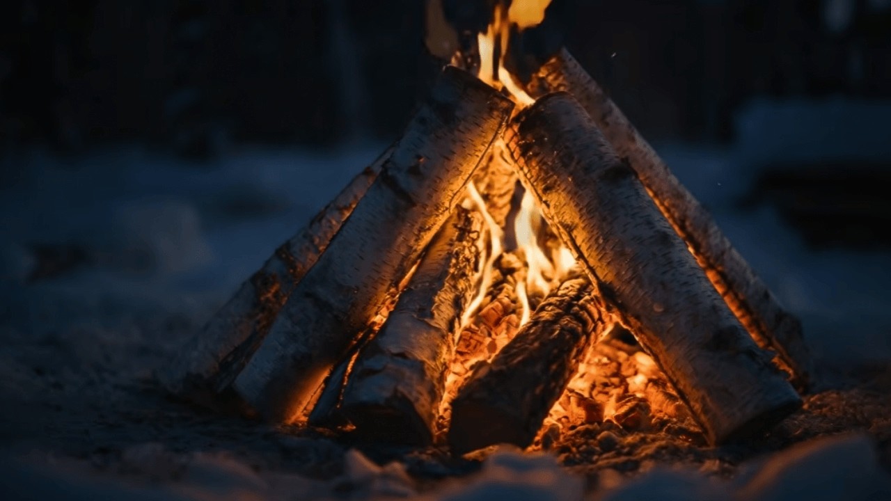 10 Hours Cozy Winter Campfire ❄️ Crackling Fire Sounds for Deep Sleep & Relaxation