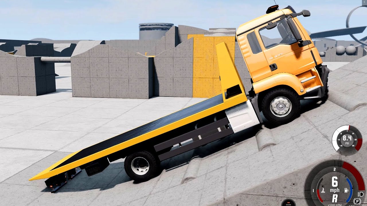 BeamNG Drive - 4x2 MAN TGS Rollback Car Transporter Suspension Testing
