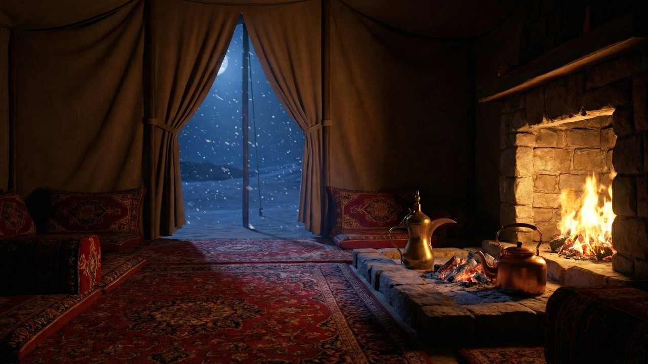 🔴 LIVE Arabian Winter Tent | Cozy Fire & Desert Wind Ambience for Sleep