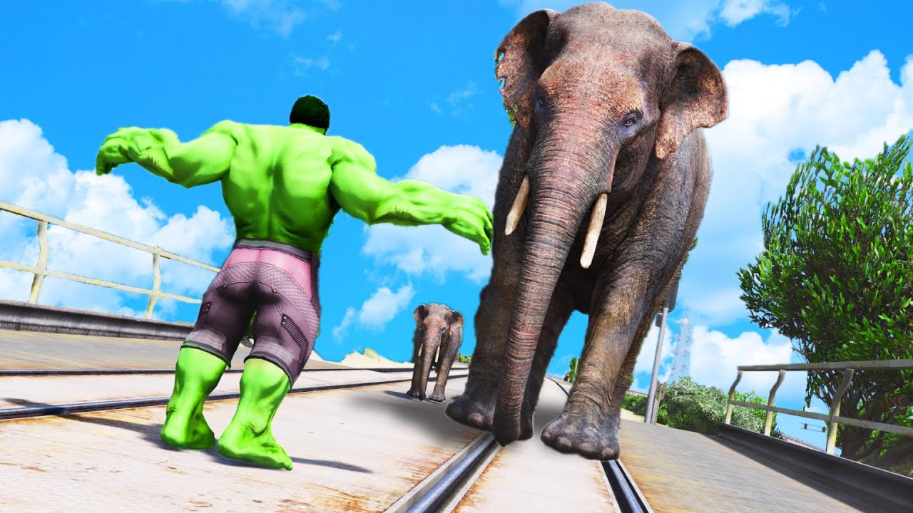 GTA V - Can HULK Stop The Elephant - Euphoria Physics, Funny Moments
