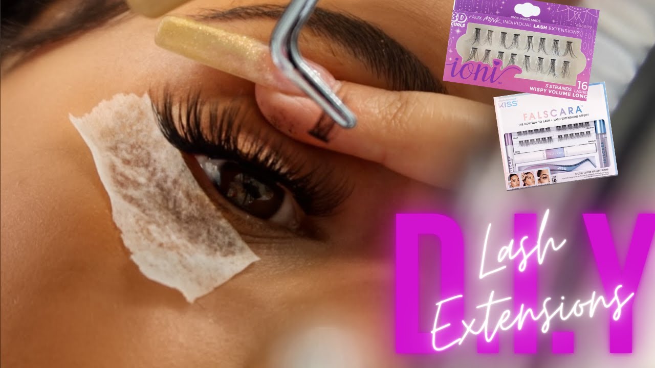 DIY INDIVIDUAL LASH EXTENSIONS AT HOME | HOW TO LAYER LASH CLUSTERS | Ioni Dollar Tree Kiss Falscara