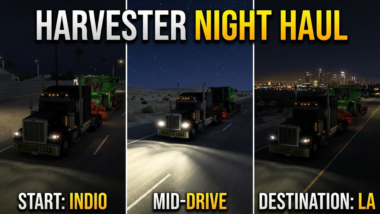 hauling a harvester from Indio {ca} to los Angels {ca} in American truck sim