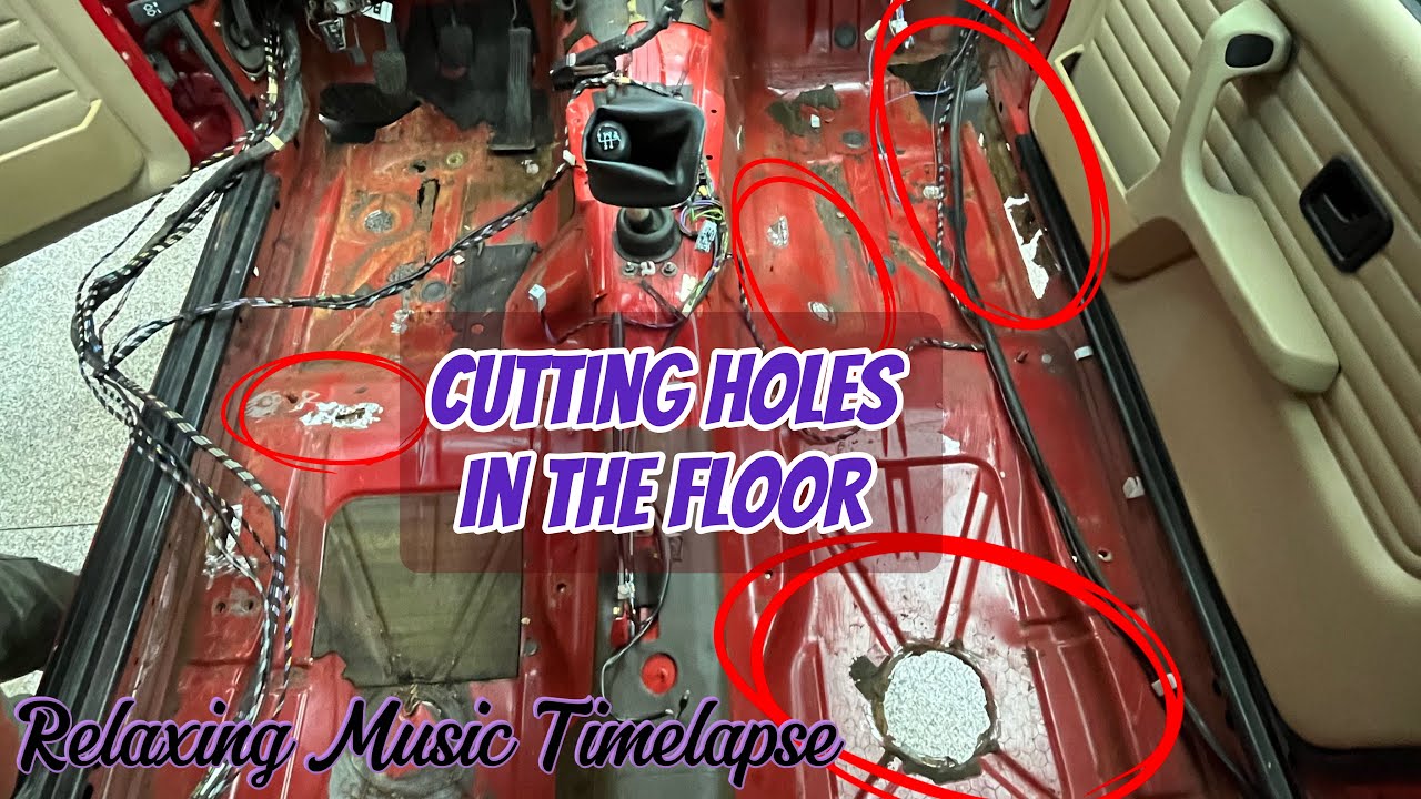 Cutting holes in the floor of my E30 | Relaxing Music Timelapse 