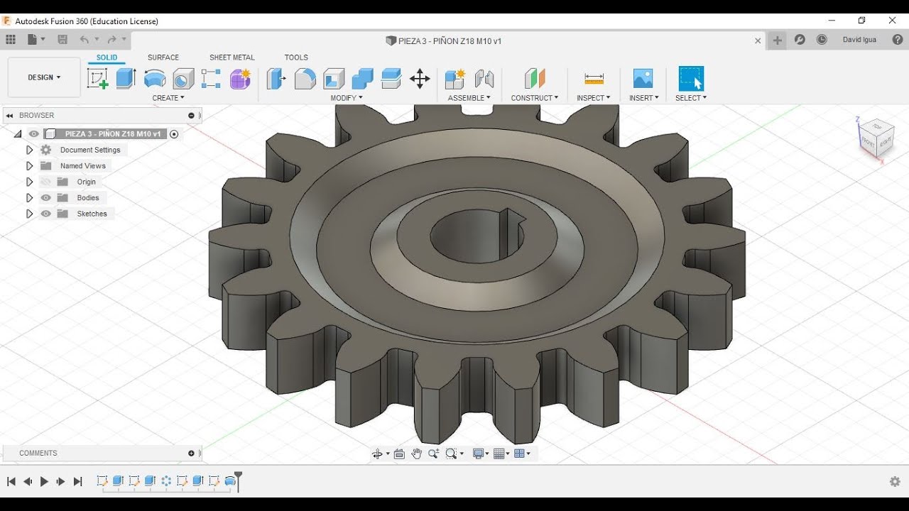 tutorial fusion 360 en español #3 engranaje de dientes rectos