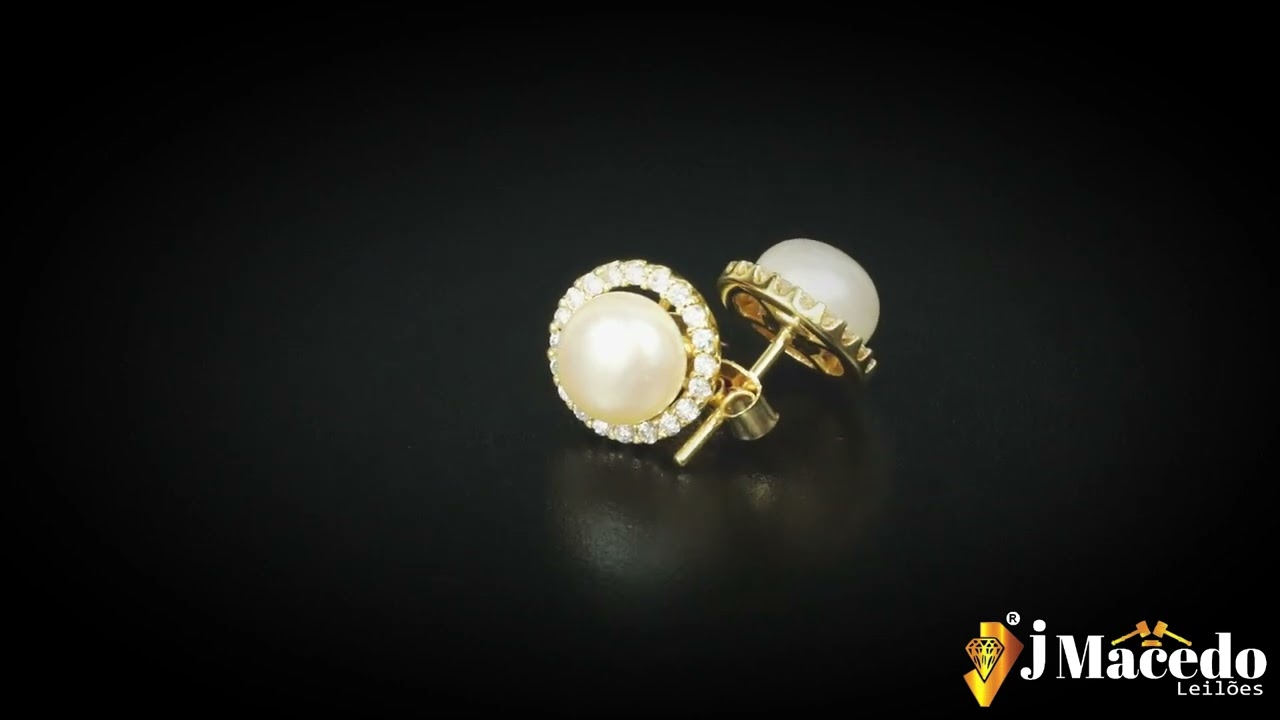 Brinco Ouro Amarelo 18k com diamantes e pérolas