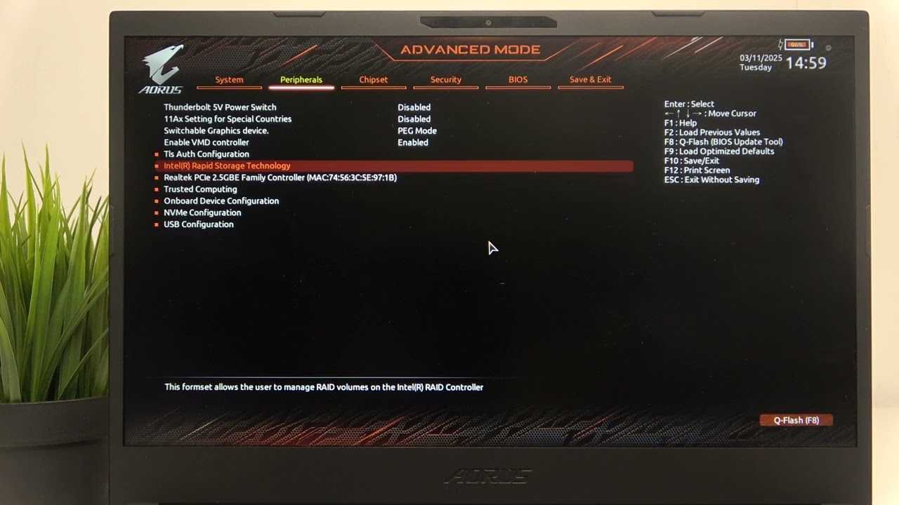 Gigabyte Aorus 15: Как просмотреть информацию о сетевой карте в BIOS