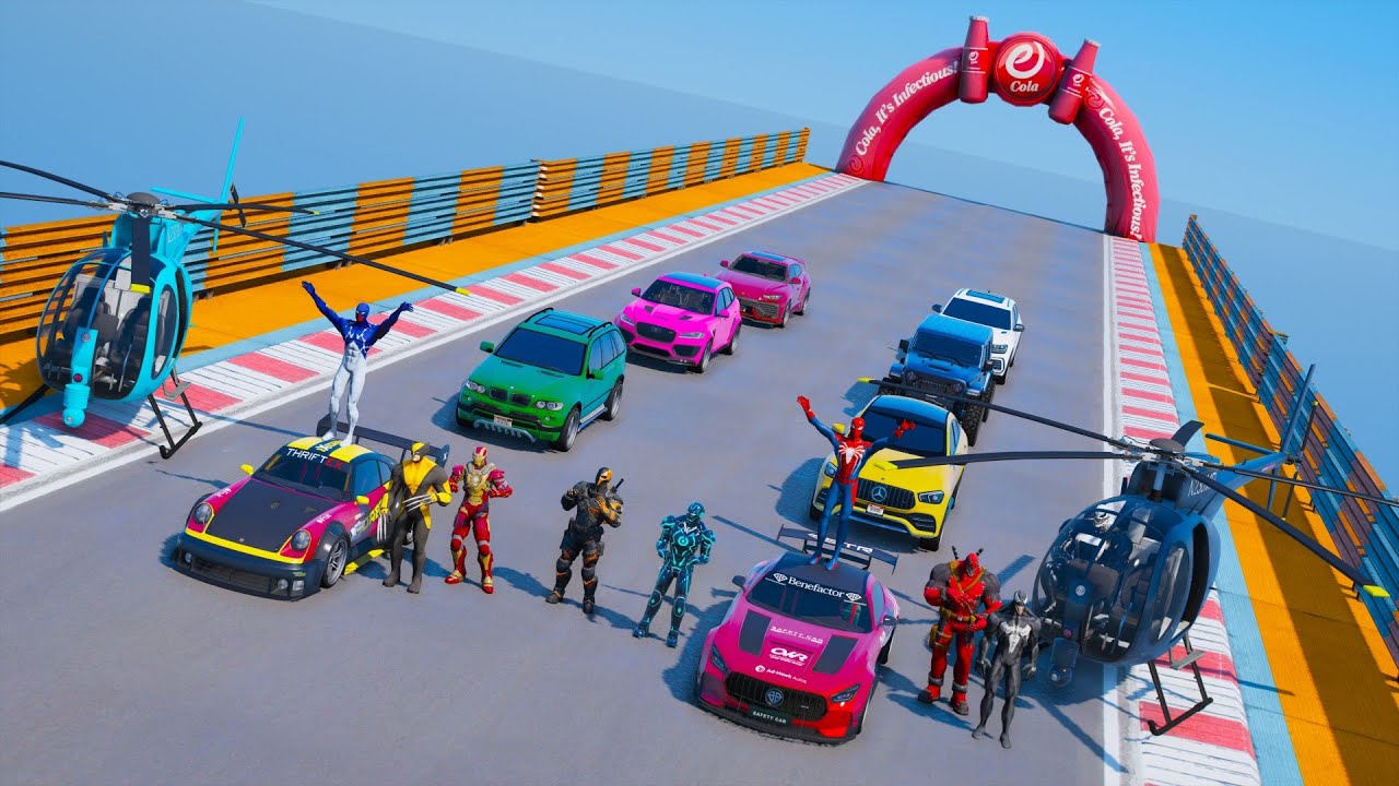 Team Spider Man and Venom Challenge GTA V CARS ! Команда Человека Паука и Венома соревнование !