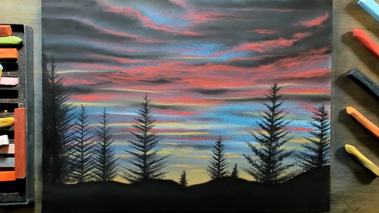 Cómo Dibujar un Atardecer al Pastel Paso a Paso - Paisaje