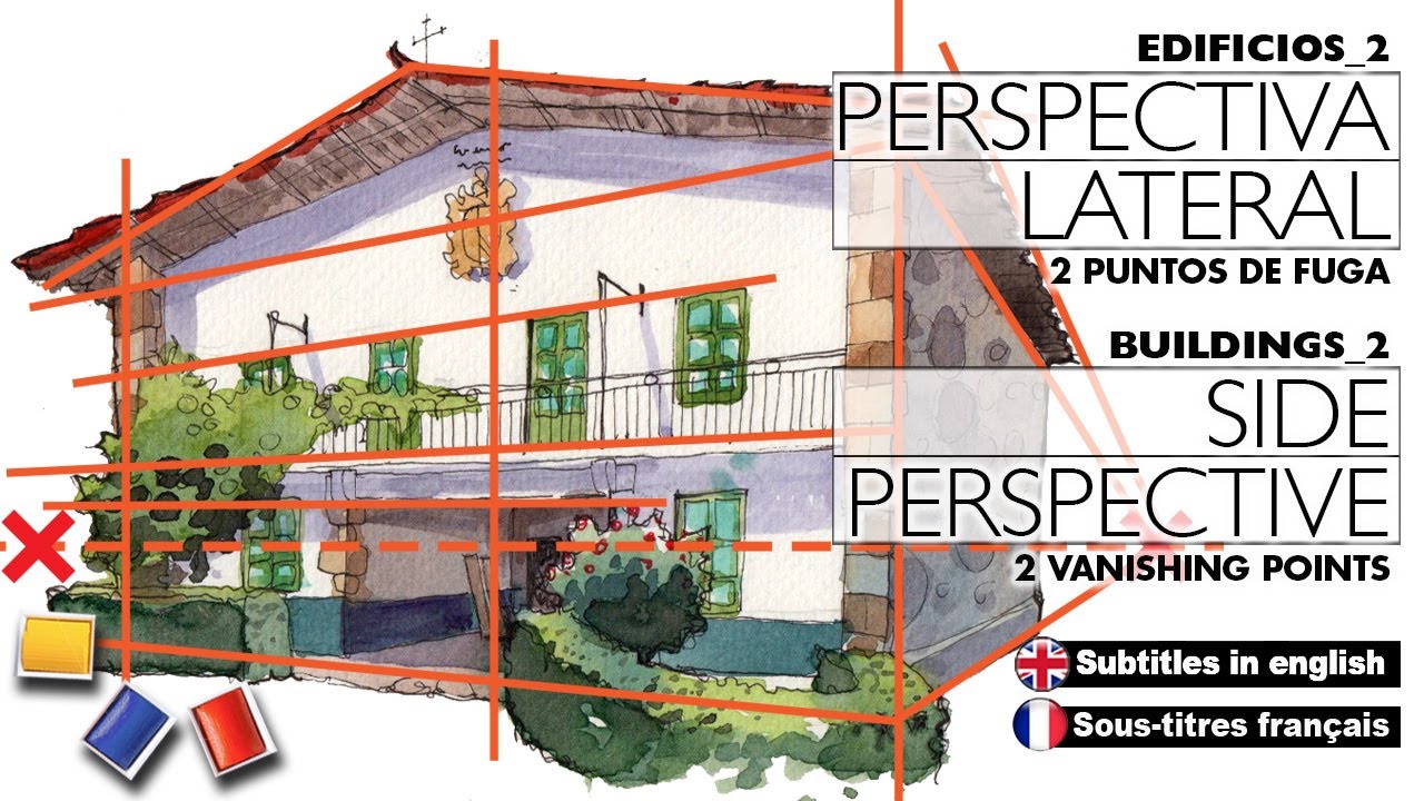 Perspectiva lateral, 2 puntos de fuga, paso a paso. Side perspective, 2 vanishing points tutorial
