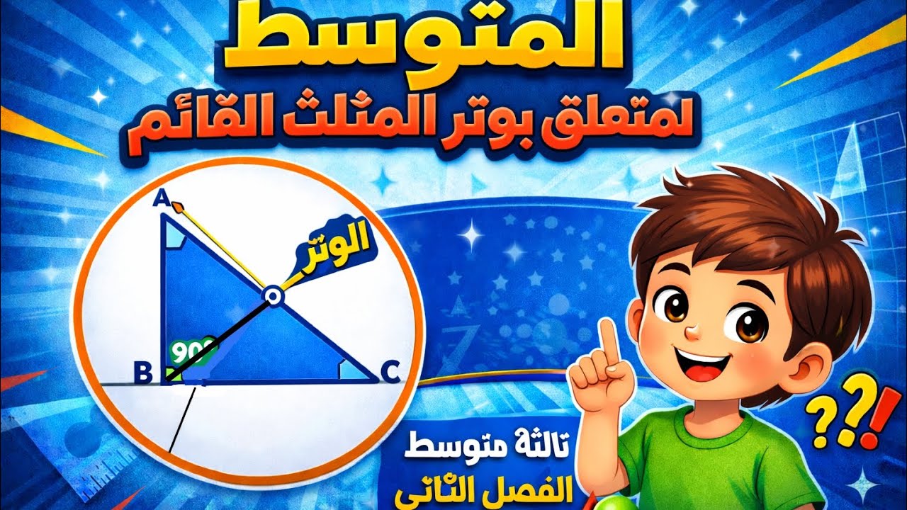 🎁 افضل شرح لدرس: المتوسط المتعلق بوتر المثلث القائم رياضيات ثالثة متوسط فصل الثاني 