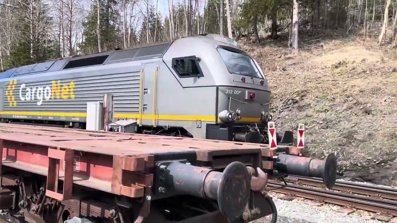 Haltdalen 29.04.2024 kl 14:09. Godstog 75714 krysser med 96285 som står i spor 1.