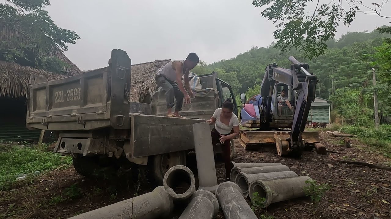 Use Excavator Dig Pond, Install concrete drains || Duyên - Building My Farm