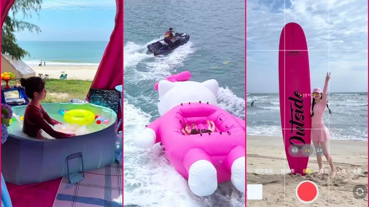 Immersive Beach Camping 🏖️✨ | Waking Up to Sunrise Over the Endless Blue Sea 🌙🎀