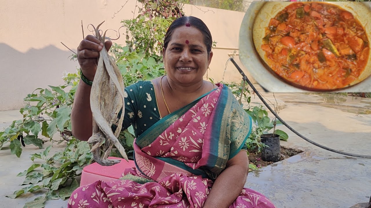 టమాటా ఎండు చేప కర్రీ | Tomato dry fish curry | Village cooking and gardening 