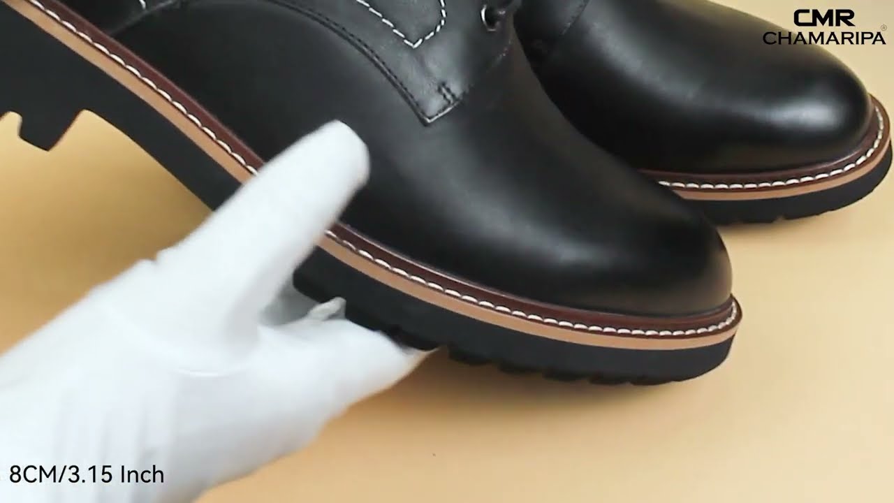 8CM / 3.15 Inches CMR CHAMARIPA Men's Black Leather Derby Elevator Dress Shoes