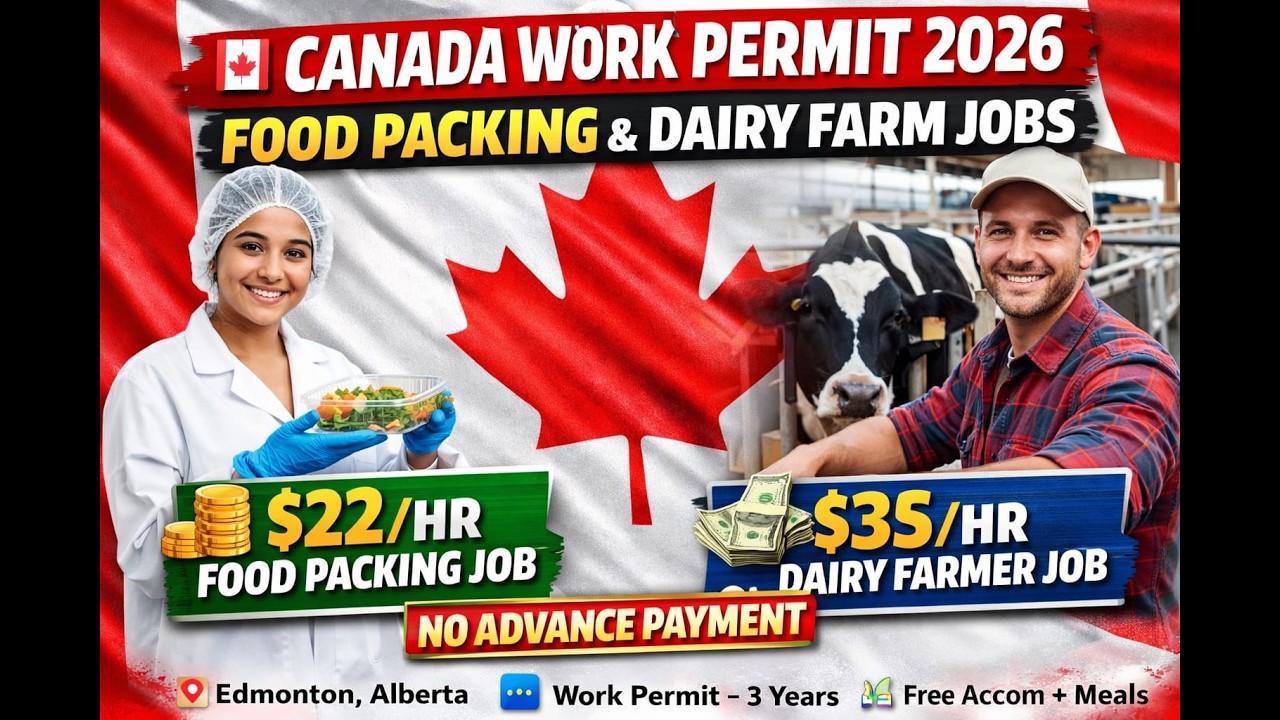 Canada Work Permit 2026 🇨🇦 | Food Packing & Dairy Farm Worker Jobs | Salary Up to $35 CAD/Hour
