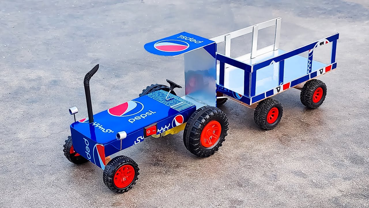 Tractor with Trolley from pepsi cans - Amazing Tractors of farm -  Make it at Home
