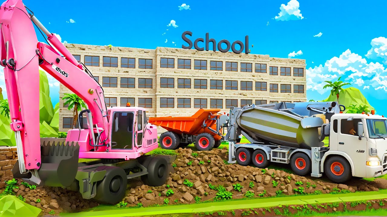 Building a School with Excavator, Dump Truck & Cement Mixer 🏫🚜  CONSTRUCTION VEHICLES