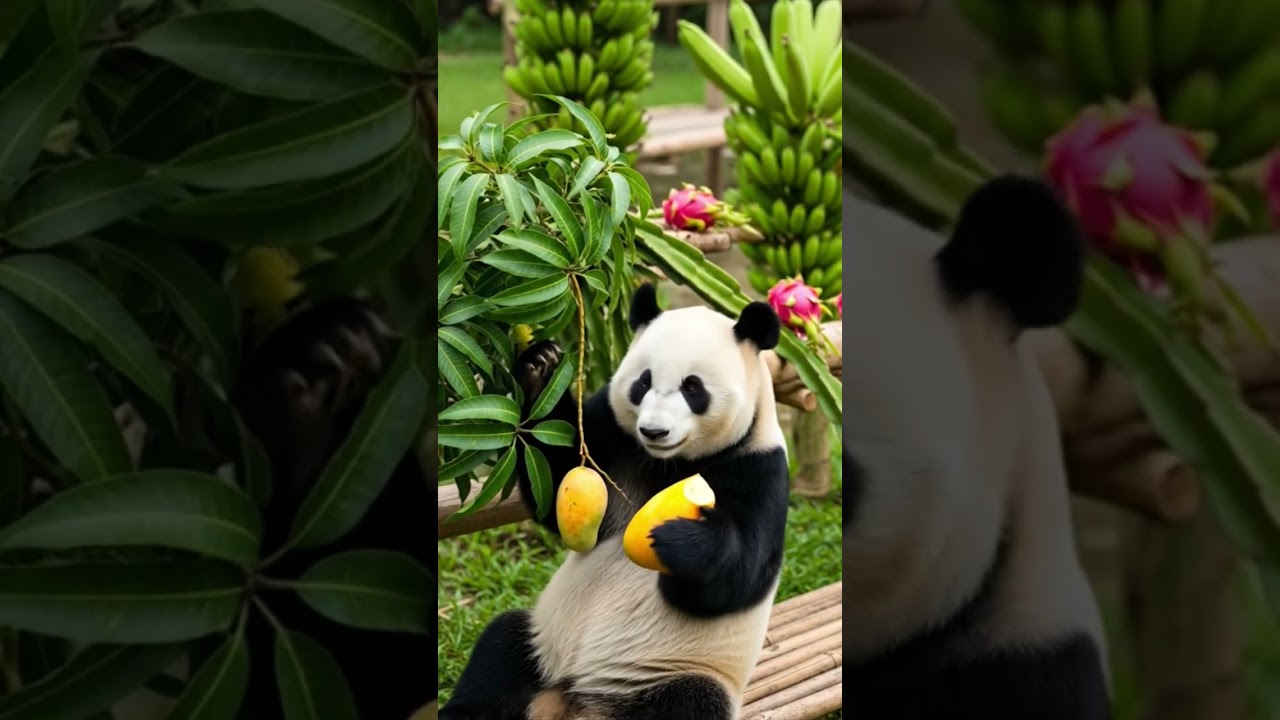 panda plucksMango fromtree