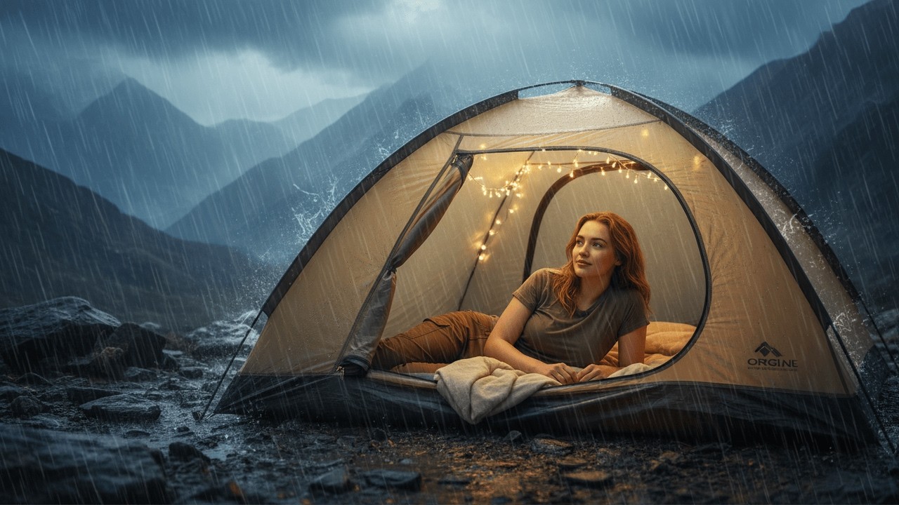 She has Built a Secret SOLO Camp on a Mountain in Heavy Rain | Solo Camping ASMR | Survial World