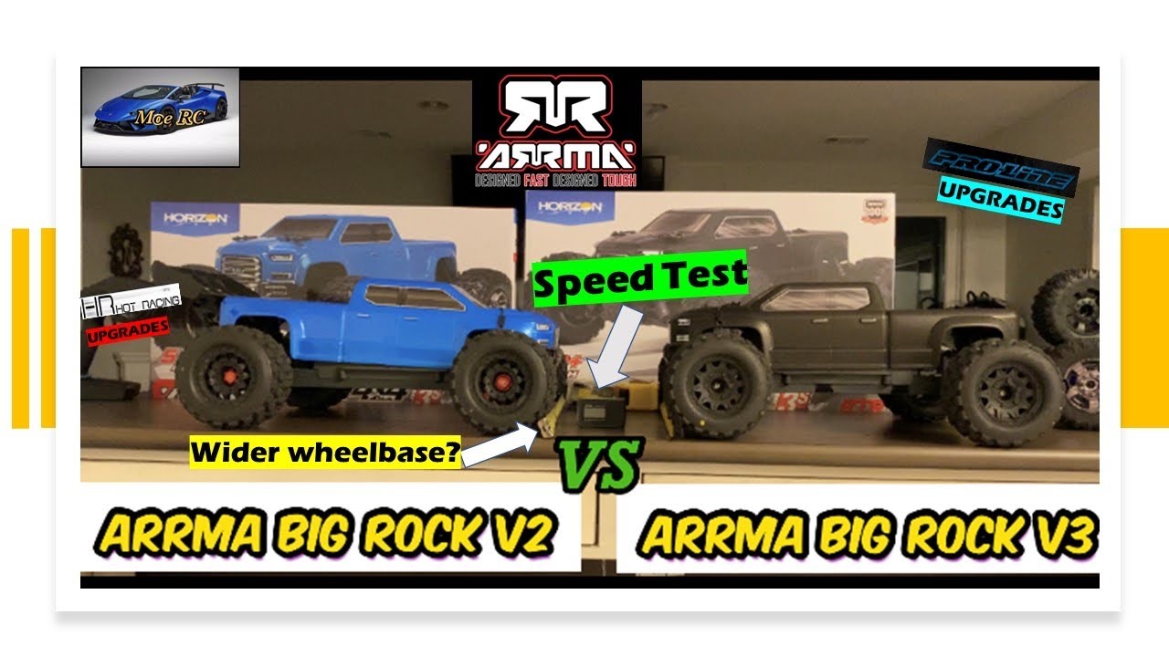 Arrma Big Rock BLX 4x4 v2 VS v3- Speed Test-3s Lipo-comparison-review-proline tire upgrade-