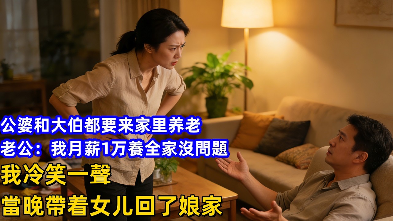 公婆和大伯都要来家里养老，老公：我月薪1万養全家沒問題，我冷笑一聲，當晚帶着女儿回了娘家。